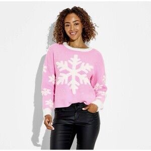 33 Degrees Women's Snowflake Festive Graphic Sweater Pink Size Small